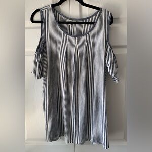 Max Studio Navy & White Striped Cold-Shoulder Top